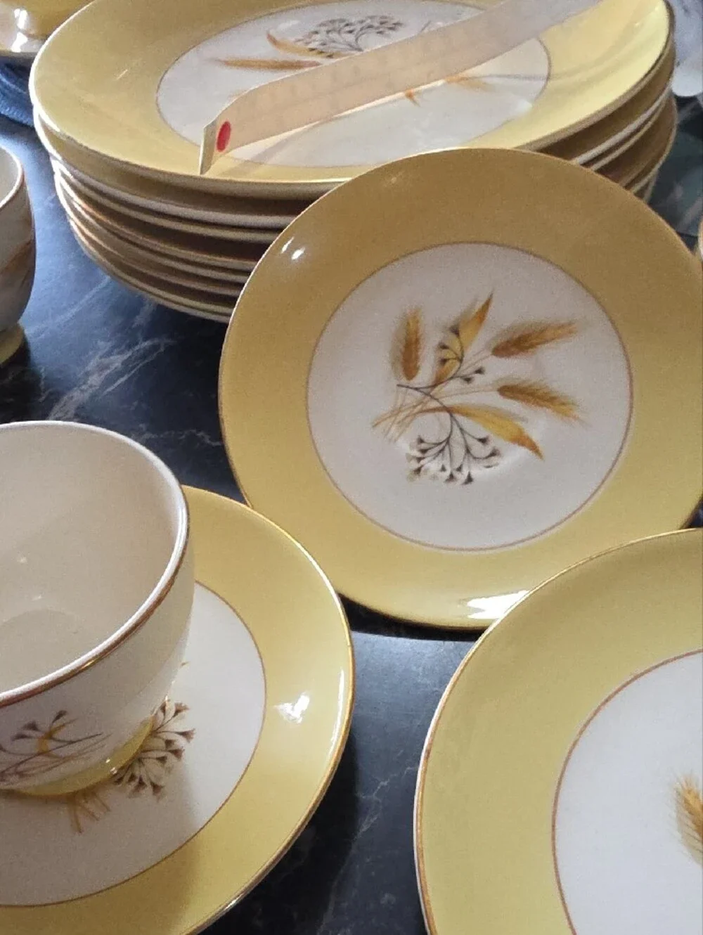 Yellow and White Floral Dinnerware with Gold Trim Accents